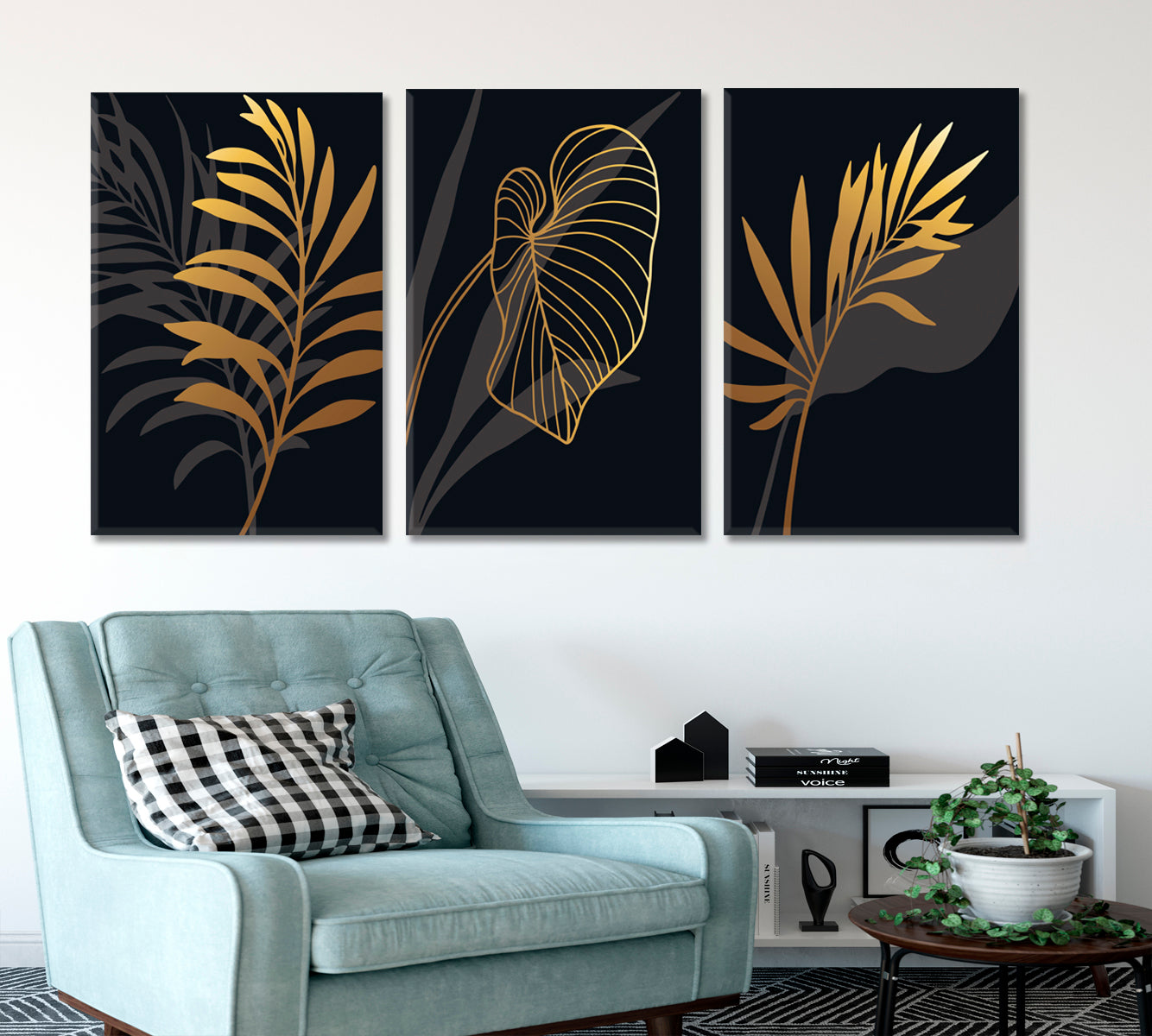 Luxury Black And Gold Art Deco Style SET 3 Vertical Panels Abstract Art Print Artesty   