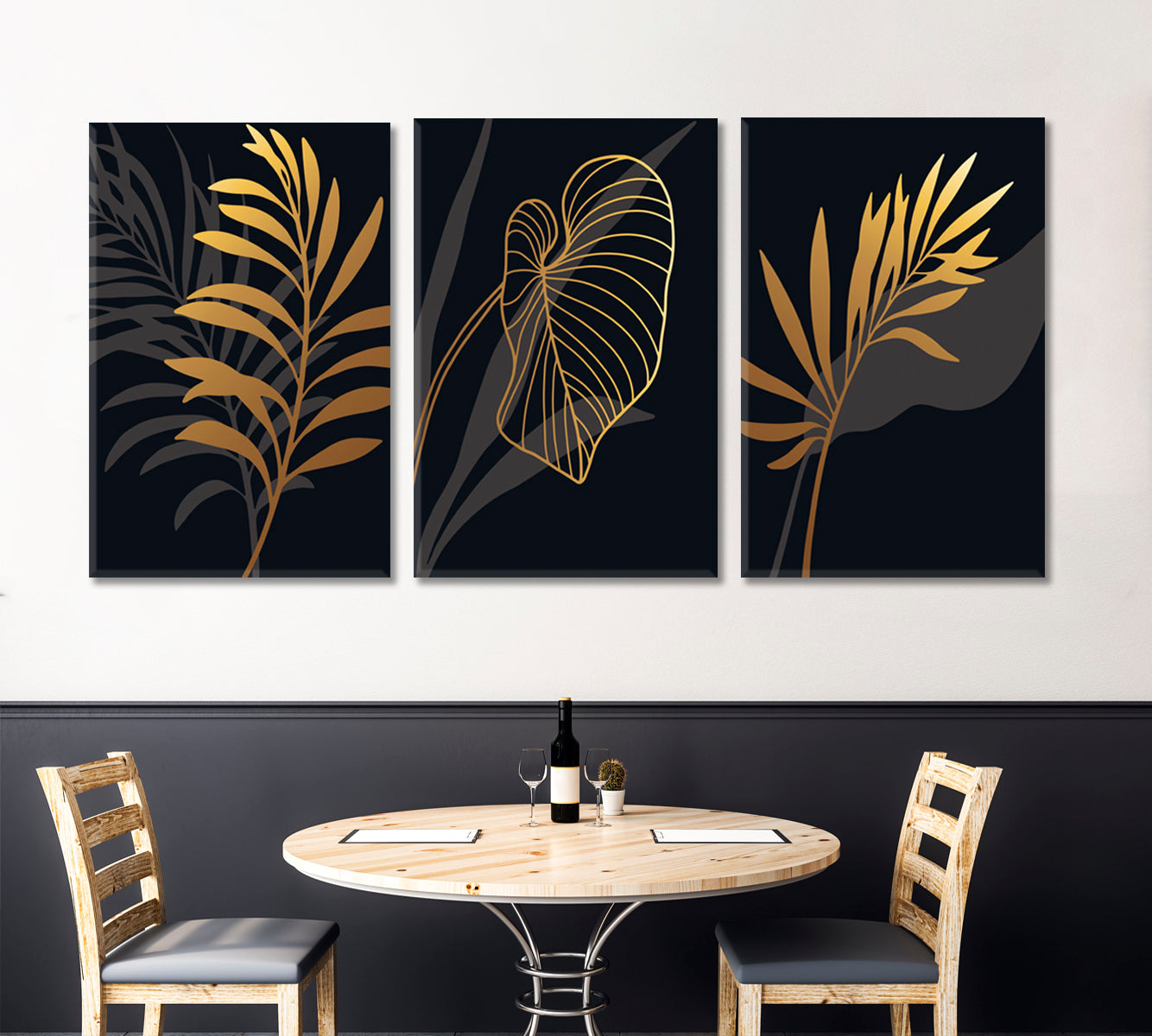 Luxury Black And Gold Art Deco Style SET 3 Vertical Panels Abstract Art Print Artesty   