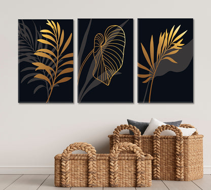 Luxury Black And Gold Art Deco Style SET 3 Vertical Panels Abstract Art Print Artesty   