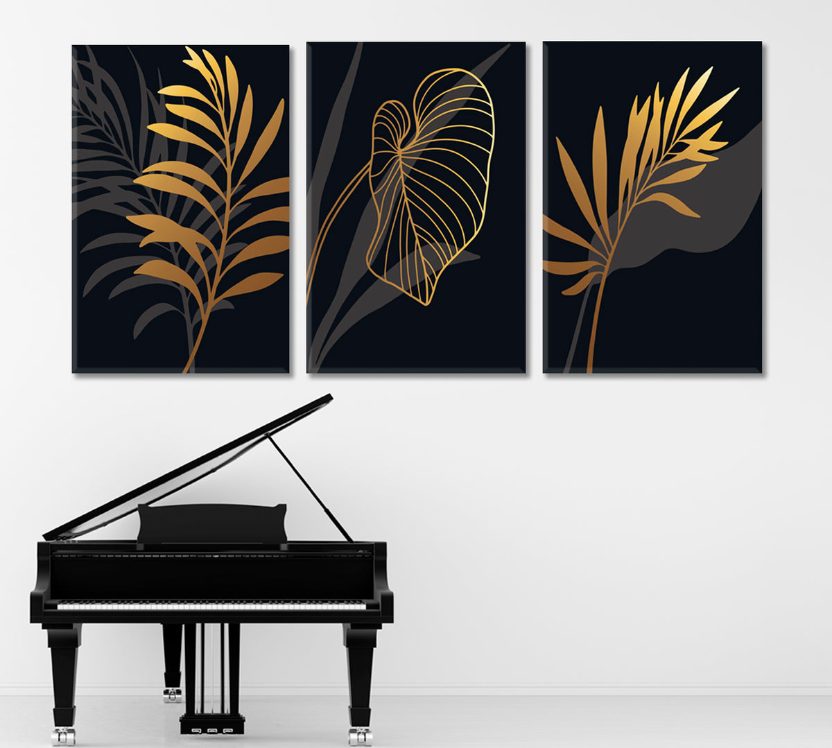 Luxury Black And Gold Art Deco Style SET 3 Vertical Panels Abstract Art Print Artesty Set of 3 Vertical Panels 48"x24" 