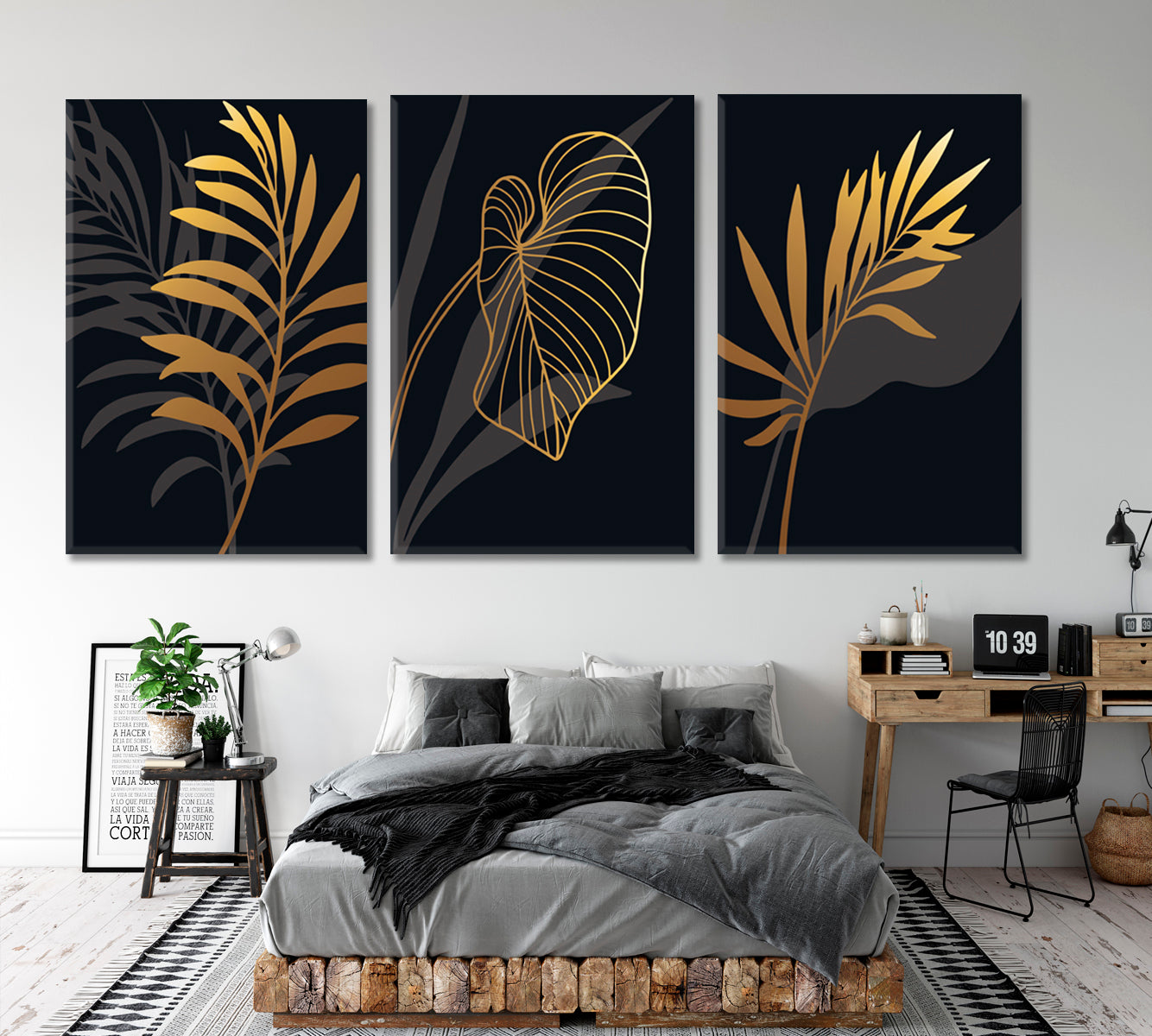 Luxury Black And Gold Art Deco Style SET 3 Vertical Panels Abstract Art Print Artesty   