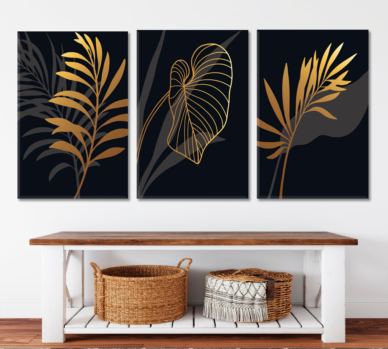 Luxury Black And Gold Art Deco Style SET 3 Vertical Panels Abstract Art Print Artesty   