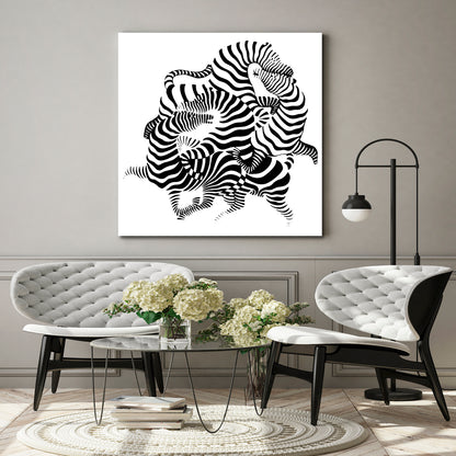 OPTICAL ILLUSION OP-ART Abstract Black White Zebra Entwined Together Fine Art Artesty 1 Panel 12"x12" 