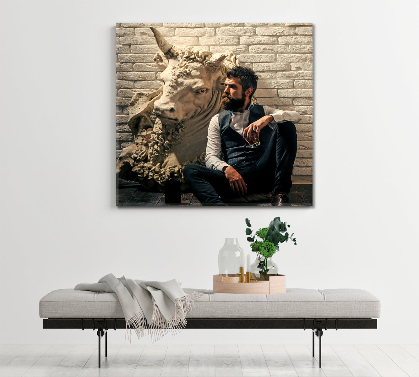 BOSS Bearded Man And Bull Office Wall Art Canvas Print Artesty   