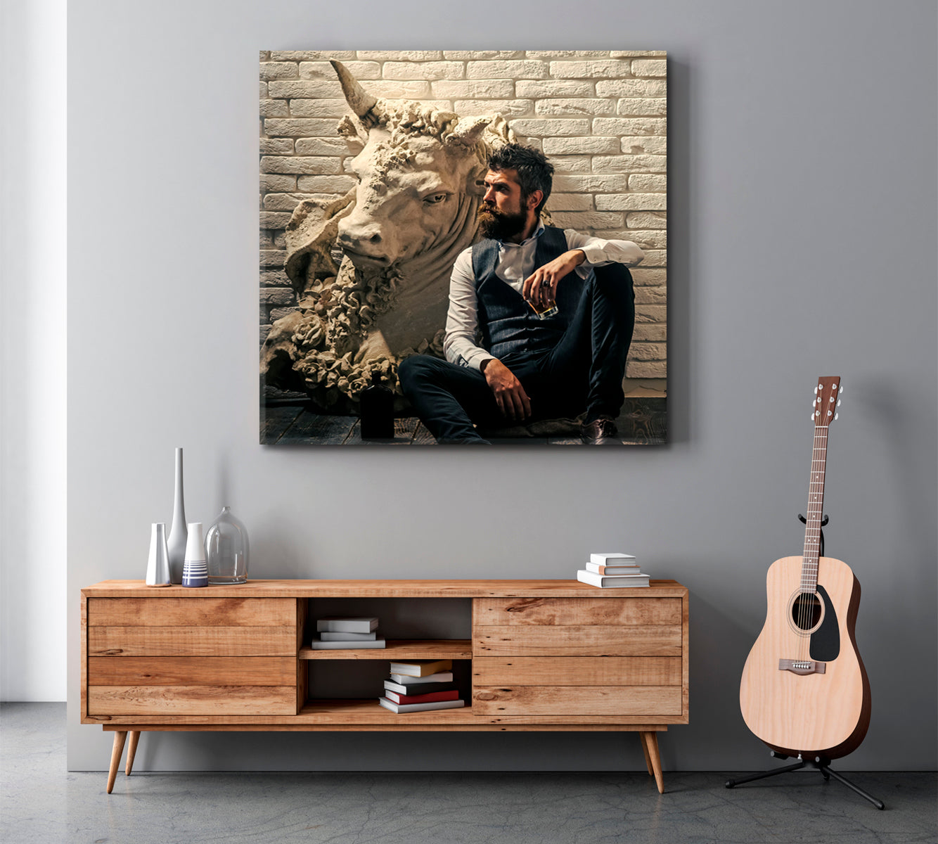 BOSS Bearded Man And Bull Office Wall Art Canvas Print Artesty   