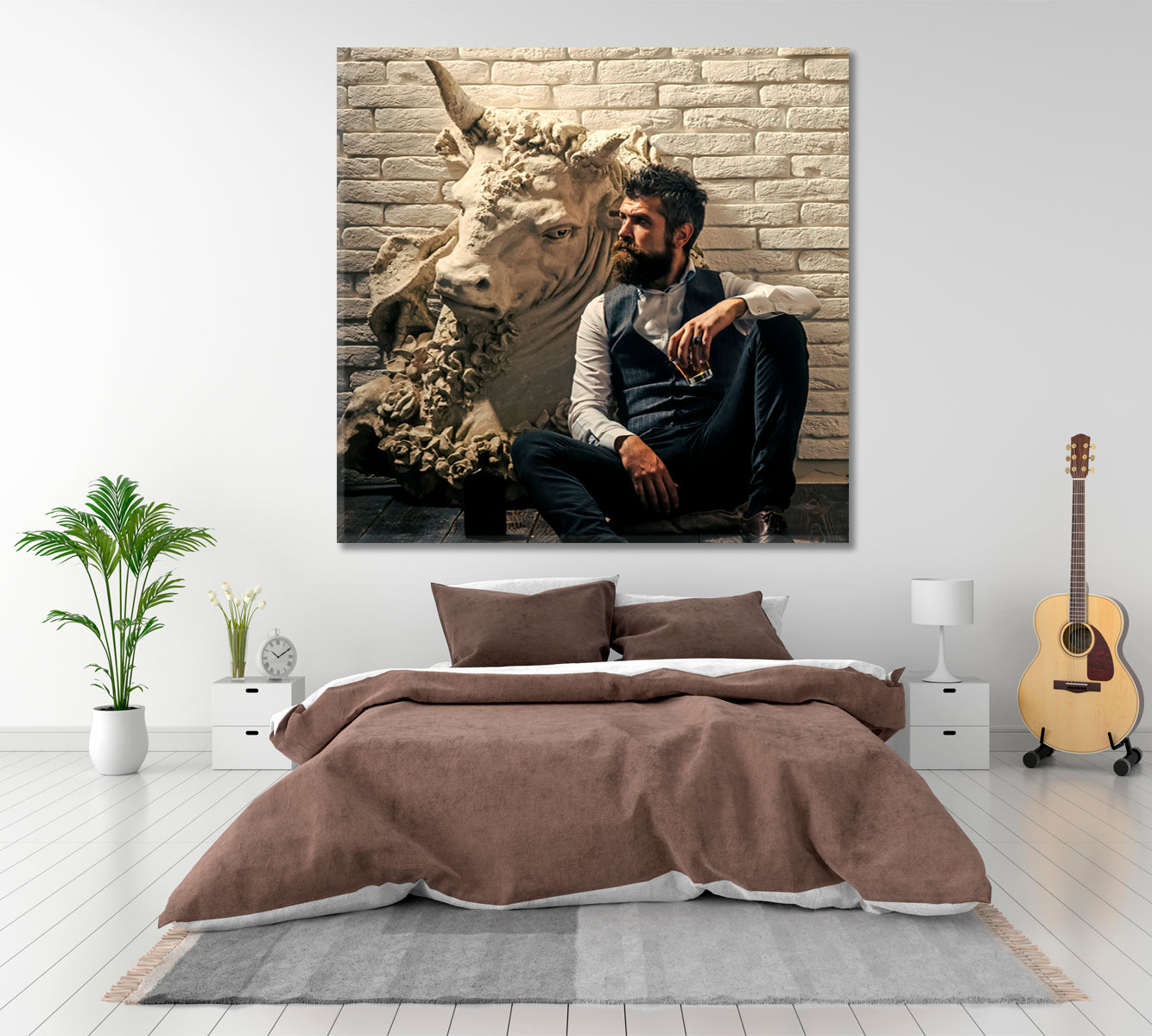 BOSS Bearded Man And Bull Office Wall Art Canvas Print Artesty   