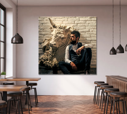 BOSS Bearded Man And Bull Office Wall Art Canvas Print Artesty   