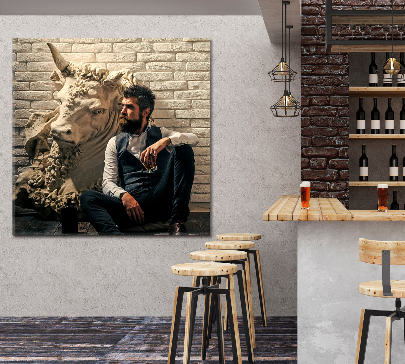 BOSS Bearded Man And Bull Office Wall Art Canvas Print Artesty   