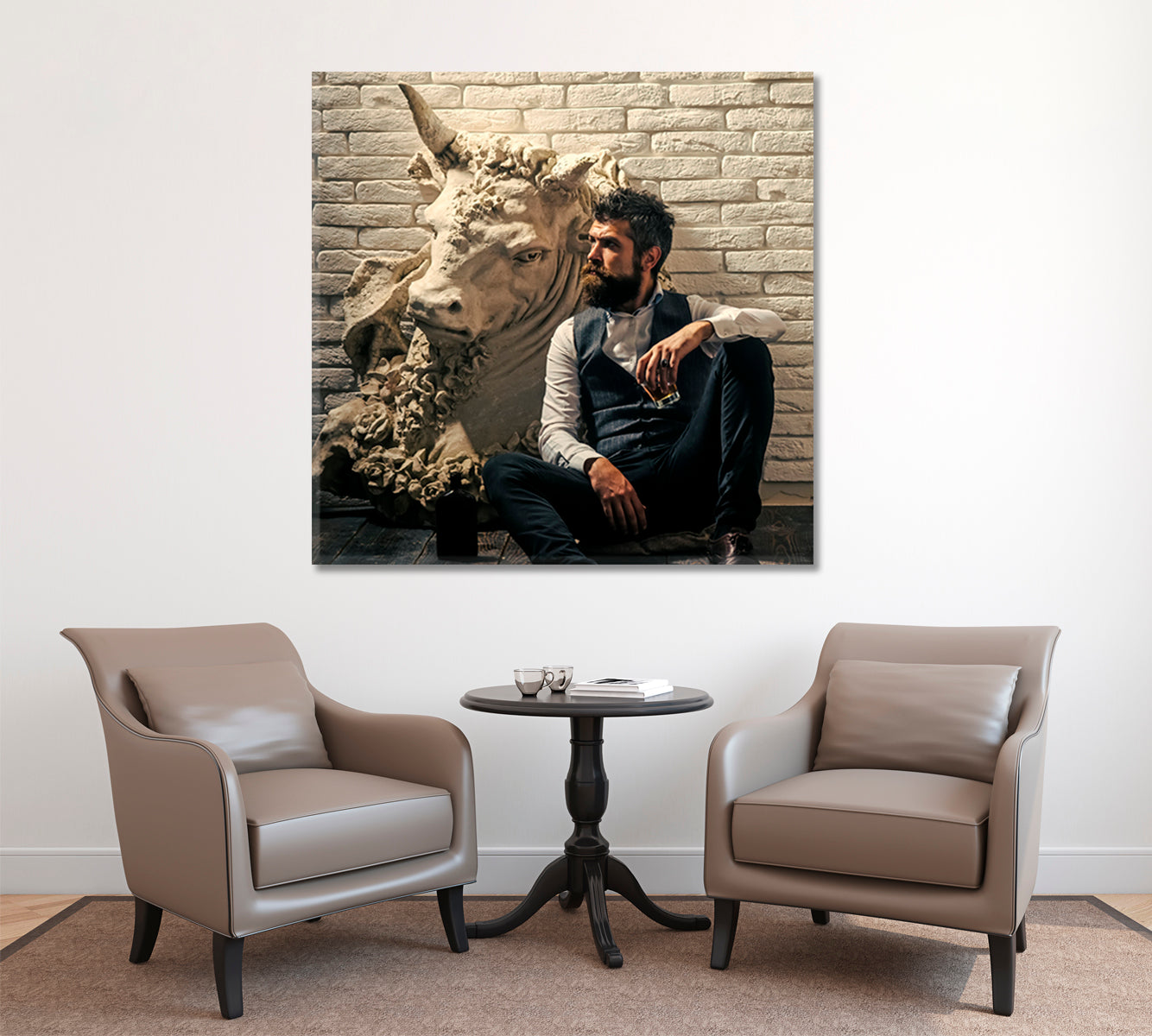 BOSS Bearded Man And Bull Office Wall Art Canvas Print Artesty   