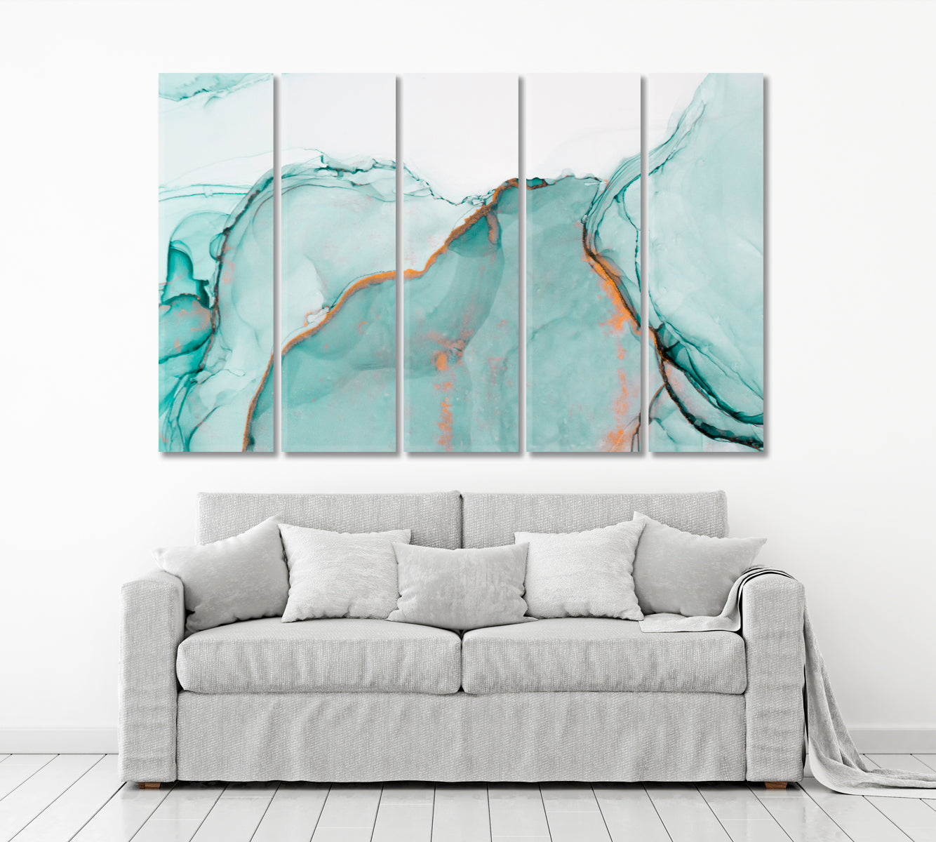 Modern Contemporary Soft Colors Marble Fluid Pattern Fluid Art, Oriental Marbling Canvas Print Artesty 5 panels 36" x 24" 