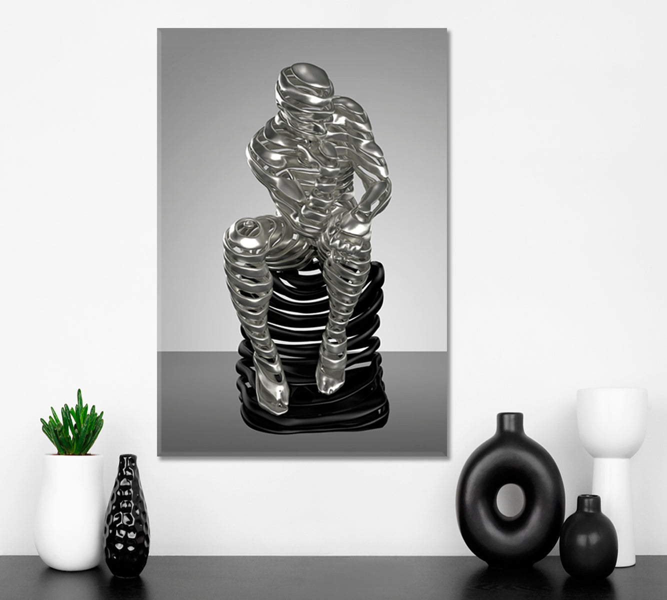 INTELLIGENCE Modern Figure Thinking Man Metal Sculpture Poster Office Wall Art Canvas Print Artesty   