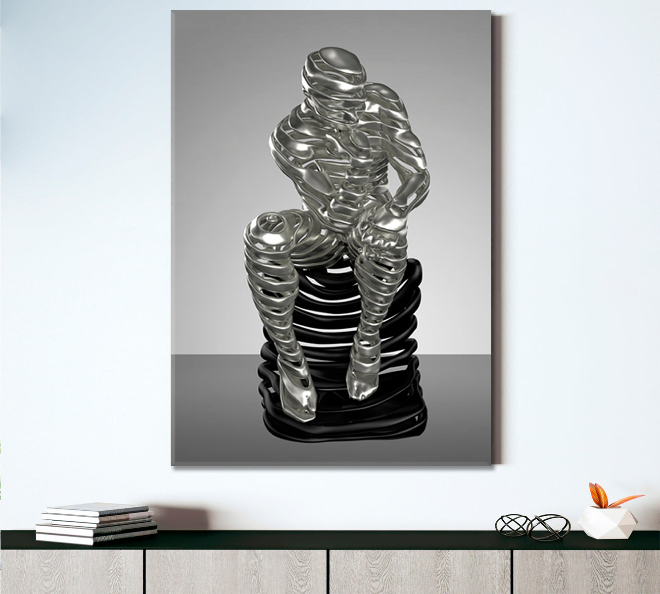 INTELLIGENCE Modern Figure Thinking Man Metal Sculpture Poster Office Wall Art Canvas Print Artesty   