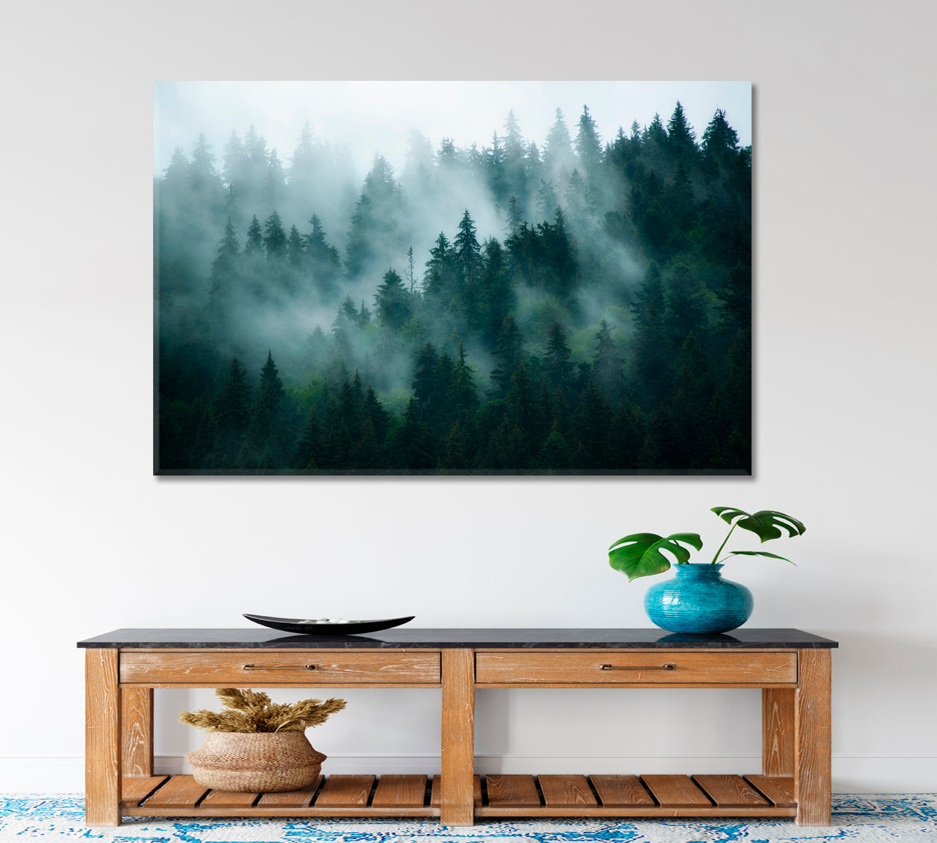 Misty Mountains Slopes Landscape Foggy Fir Forest Canvas Print Scenery Landscape Fine Art Print Artesty   