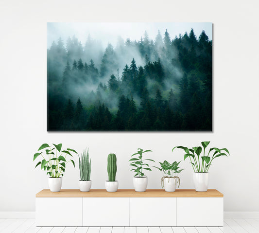 Misty Mountains Slopes Landscape Foggy Fir Forest Canvas Print Scenery Landscape Fine Art Print Artesty 1 panel 24" x 16" 