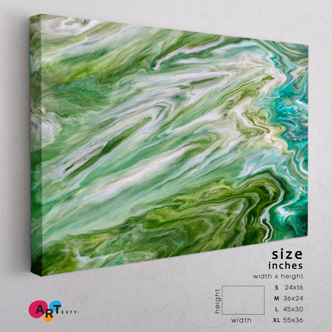Marble Effect Green Abstract Fluid Acrylic Pattern Fluid Art, Oriental Marbling Canvas Print Artesty 1 panel 24" x 16" 