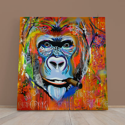 Monkey Gorilla Smoking Cigar Grunge Banksy Graffiti Style - S Contemporary Art Artesty   