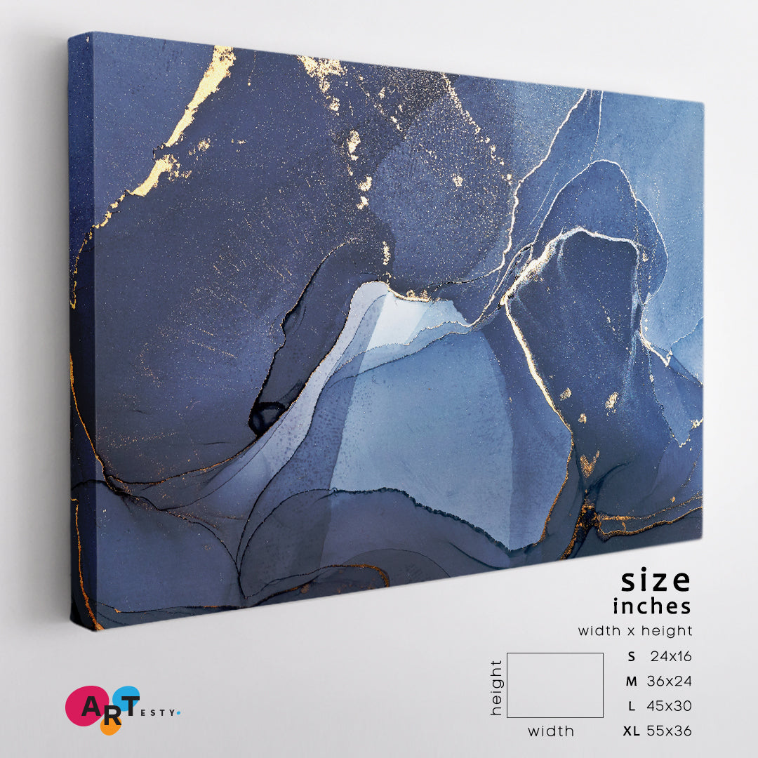 Bright Blue Abstract Marble Veines Fluid Art, Oriental Marbling Canvas Print Artesty 1 panel 24" x 16" 