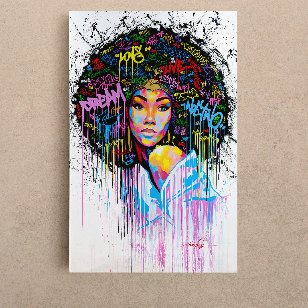 AFRICAN Beautiful Woman Pretty Woman Abstract Art Graffiti Style - Vertical Contemporary Art Artesty 1 Panel 16"x24" 