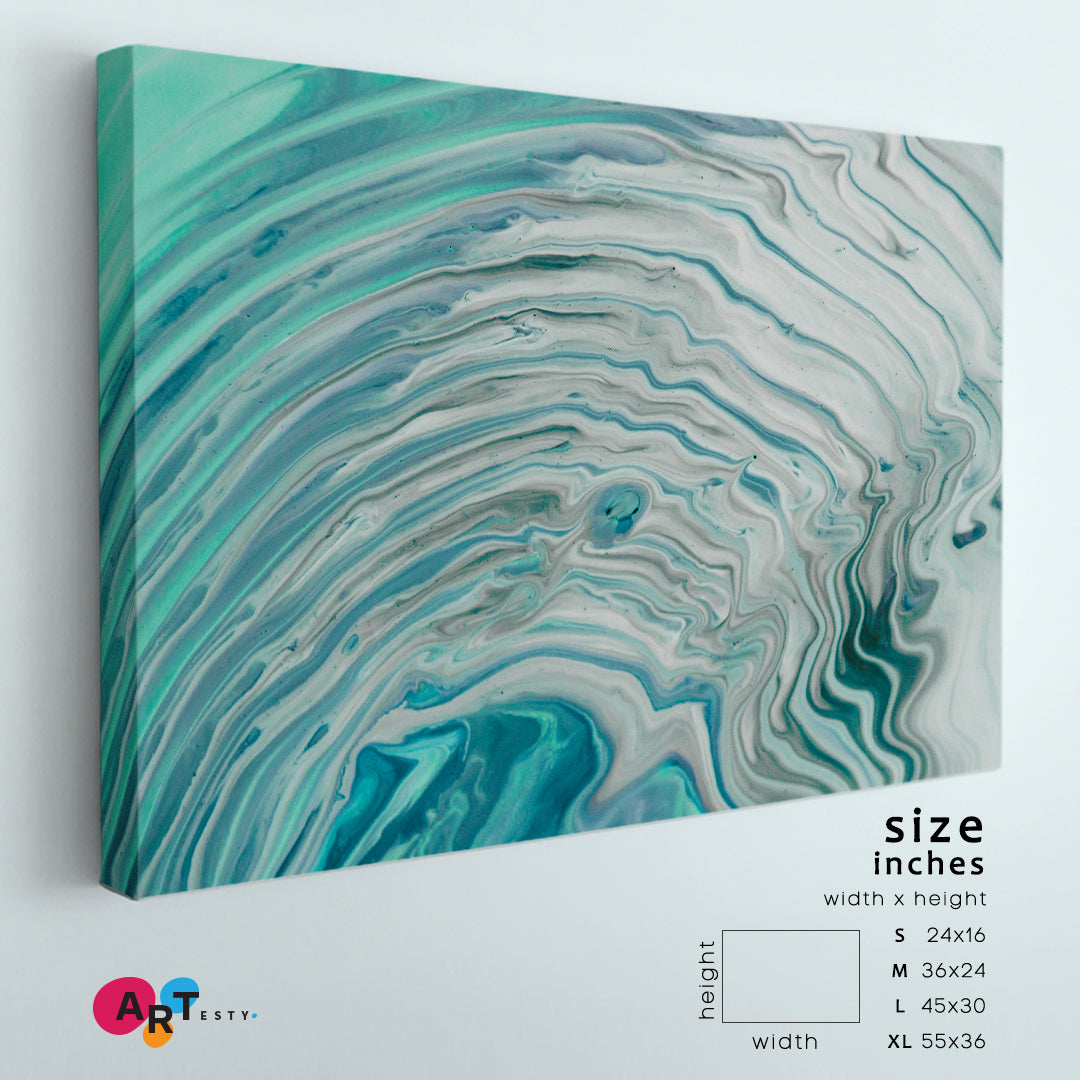 MINT PEARL Pale Turquoise Marble Pattern Fluid Art, Oriental Marbling Canvas Print Artesty 1 panel 24" x 16" 