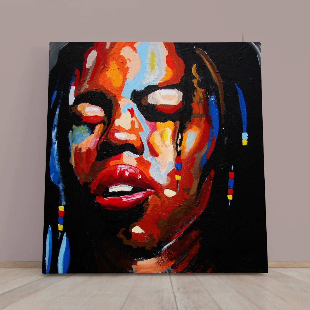 AFRICAN BLUES Abstract Art Grunge Street Art Style Canvas Print - Square People Portrait Wall Hangings Artesty 1 Panel 12"x12" 