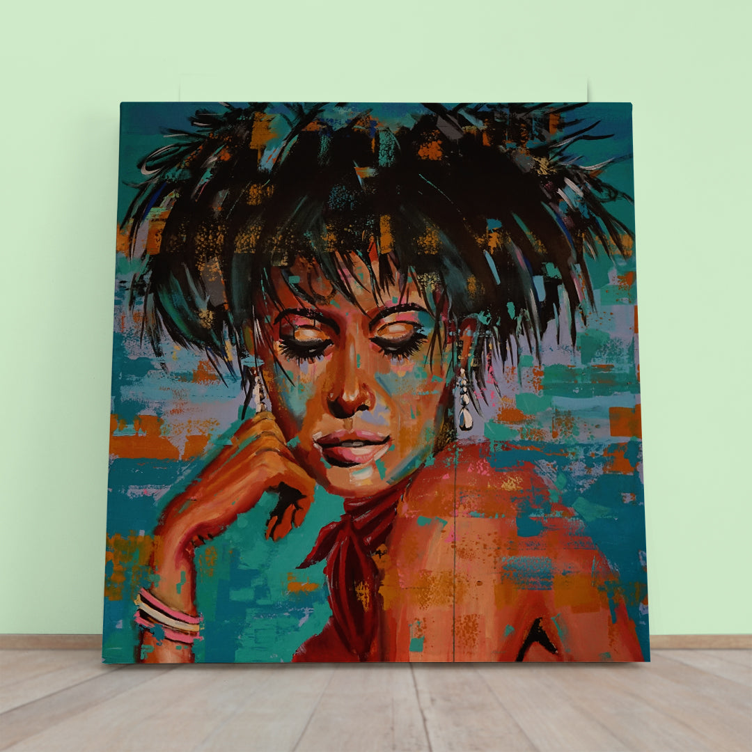 MISS ENIGMA | Abstract Art Grunge Street Art Style Canvas Print - Square People Portrait Wall Hangings Artesty 1 Panel 12"x12" 