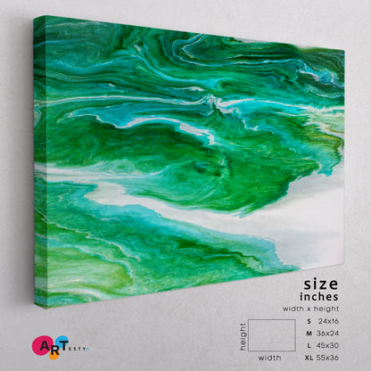 Marble Effect Abstract Green Fluid Acrylic Pattern Fluid Art, Oriental Marbling Canvas Print Artesty 1 panel 24" x 16" 