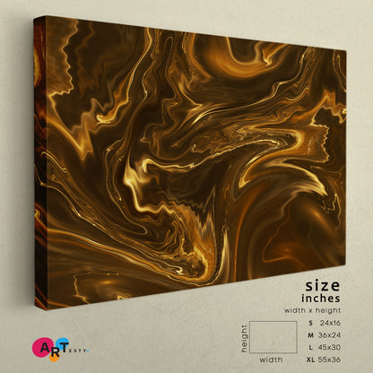 Brown Marble Abstract Colorful Wavy Fluid Art, Oriental Marbling Canvas Print Artesty   