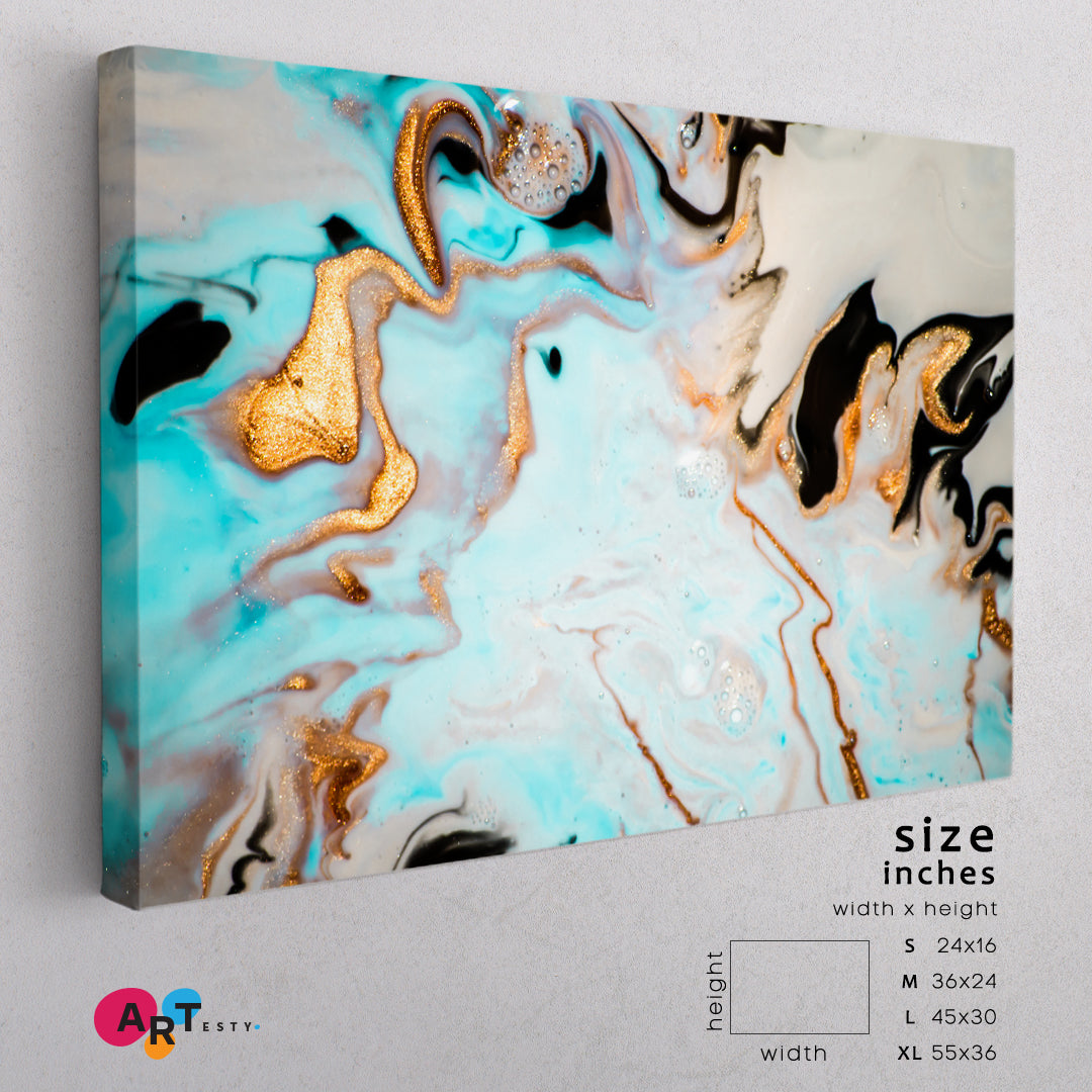 Abstract Modern Marble Unusual Trendy Contemporary Fluid Art, Oriental Marbling Canvas Print Artesty   
