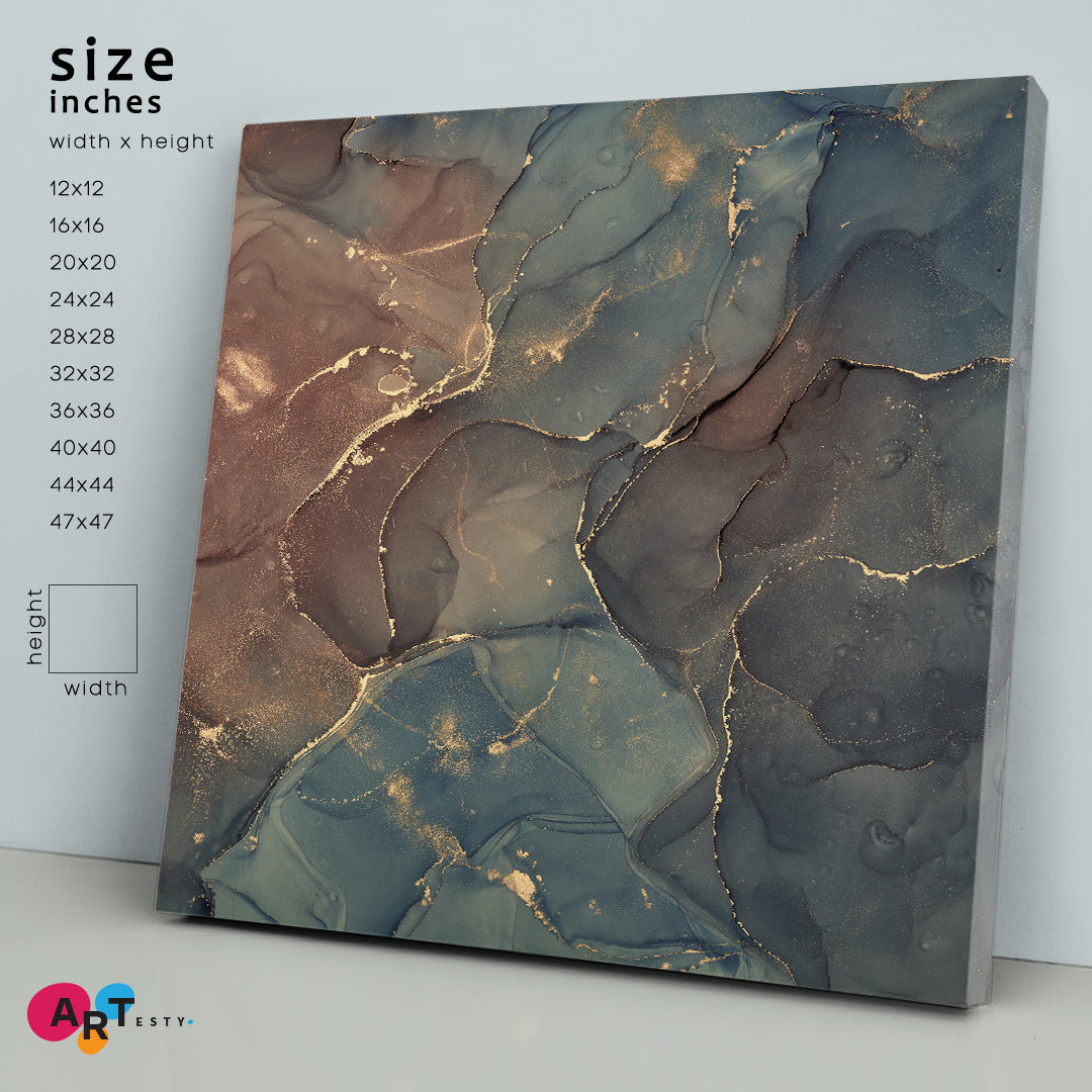 BLUE & PURPLE Abstract Multicolored Marble Texture Fluid Art, Oriental Marbling Canvas Print Artesty 1 Panel 12"x12" 