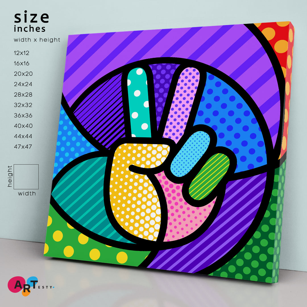 PEACE HAND Pop Symbol Modern Geometric Poster Pop Art Canvas Print Artesty 1 Panel 12"x12" 