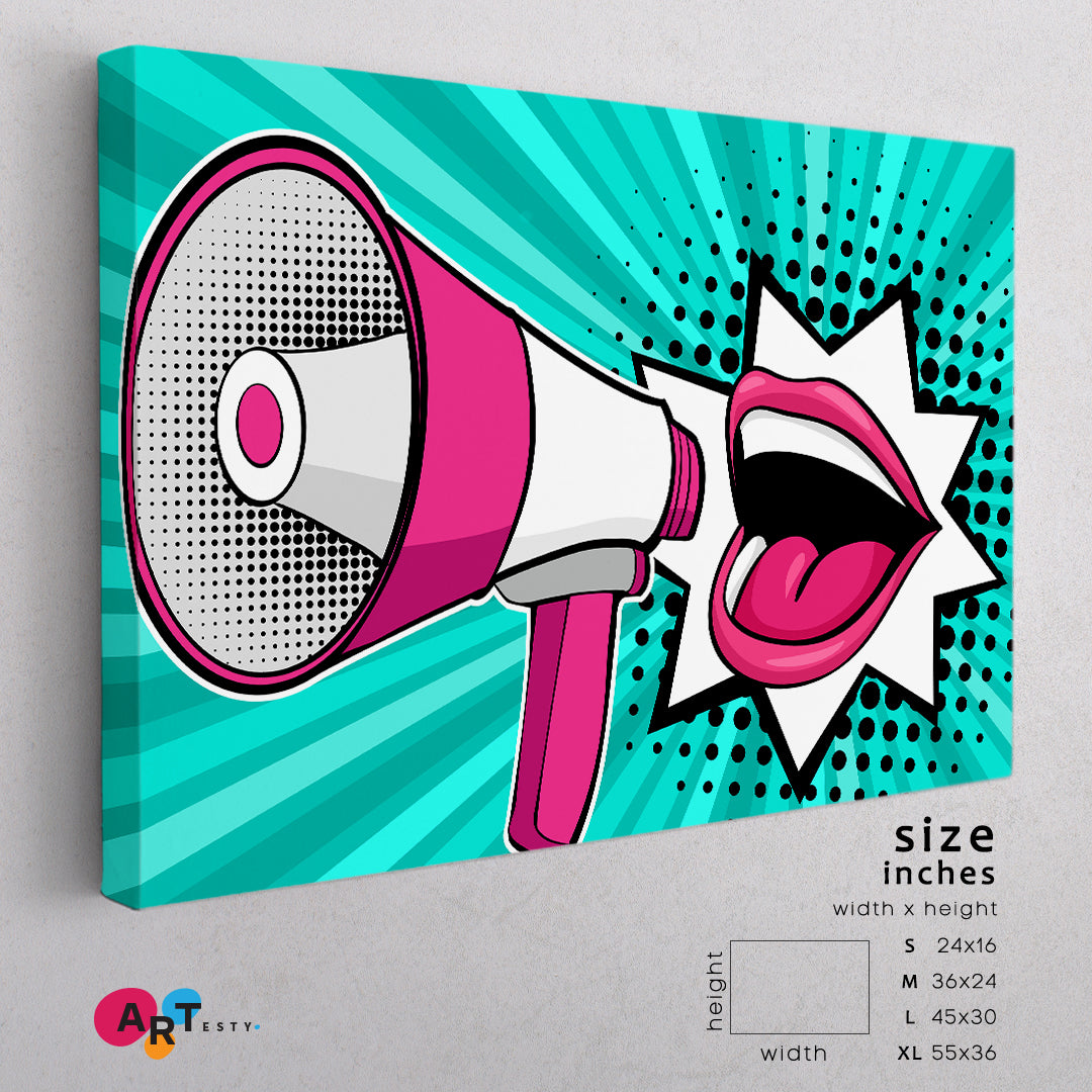 Female Mouth Megaphone Comic Retro Pop Art Style Pop Art Canvas Print Artesty 1 panel 24" x 16" 