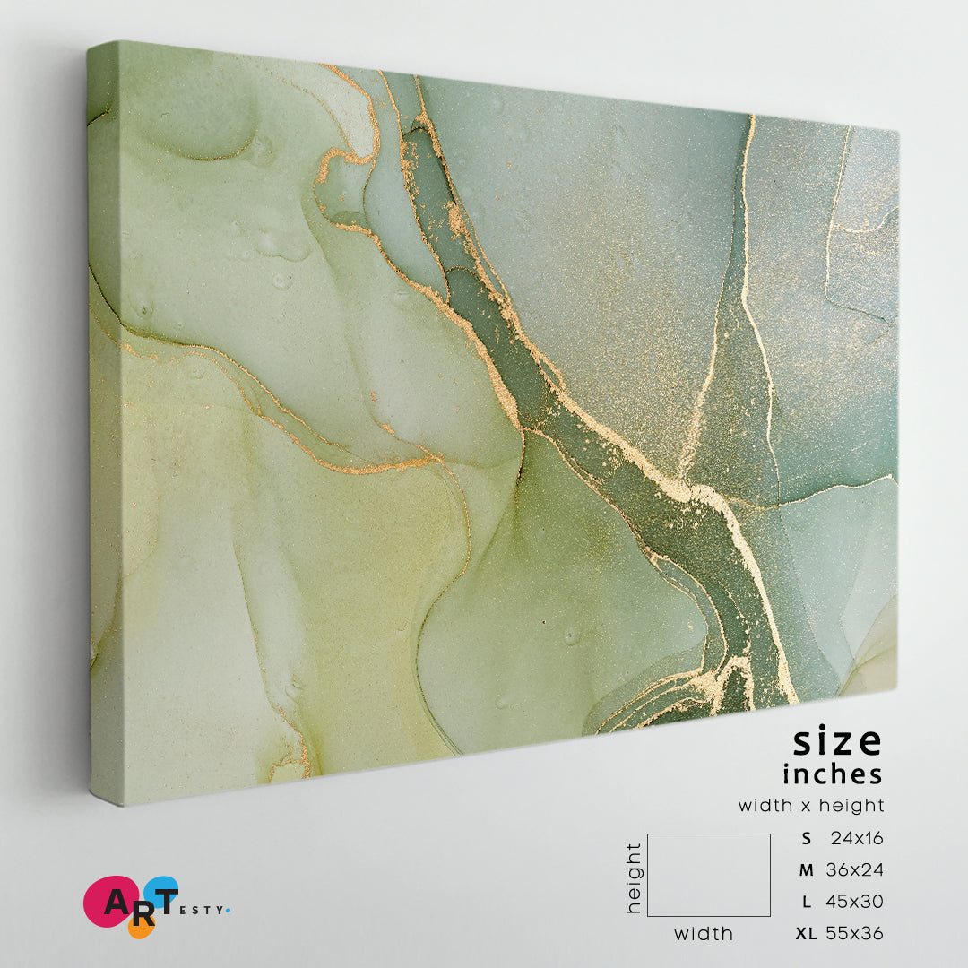 Soft Green Blue Pastel Ink Colors Marble Abstract Fluid Art, Oriental Marbling Canvas Print Artesty 1 panel 24" x 16" 