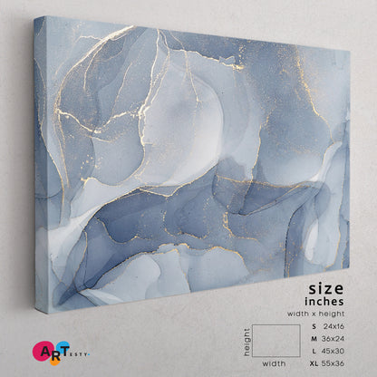 SOFT BLUE Modern Marble Alcohol Ink Tender Veins Abstract Design Fluid Art, Oriental Marbling Canvas Print Artesty 1 panel 24" x 16" 