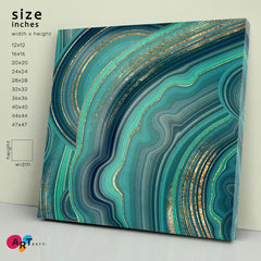 TURQUOISE Abstract Marble Agate Mint Green and Gold Veins Fluid Art, Oriental Marbling Canvas Print Artesty 1 Panel 12"x12" 