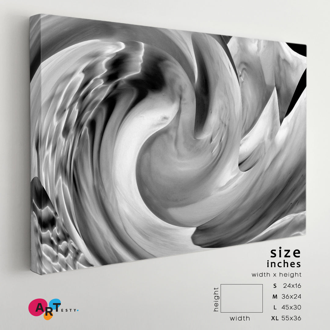 YIN YANG Symbol Vortex Abstract Wave B & W Black and White Wall Art Print Artesty 1 panel 24" x 16" 