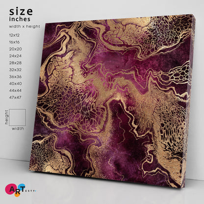 PINK PURPLE ROSE Golden Veins Marble Swirls Luxury Fashion Marbling Fluid Art, Oriental Marbling Canvas Print Artesty   