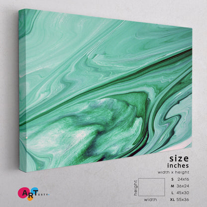 Abstract Colorful Green Stains Marble Ink Fluid Art, Oriental Marbling Canvas Print Artesty   