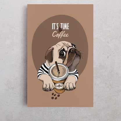 FUNNY PUG Coffee Lovers - V Animals Canvas Print Artesty 1 Panel 16"x24" 