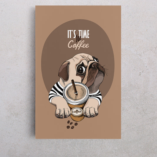 FUNNY PUG Coffee Lovers - V Animals Canvas Print Artesty 1 Panel 16"x24" 