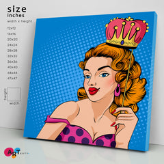 PRINCESS Retro Pop Style Woman with Party Crown Pop Art Canvas Print Artesty 1 Panel 12"x12" 