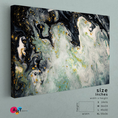 SWIRLS OF MARBLE Agat Ripples Grey Green Acrylic Mix Abstract Fluid Fluid Art, Oriental Marbling Canvas Print Artesty 1 panel 24" x 16" 