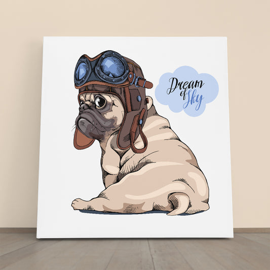 SKY DREAMER Adorable Cute Beige Puppy Pug Pilot Kids - S Animals Canvas Print Artesty   