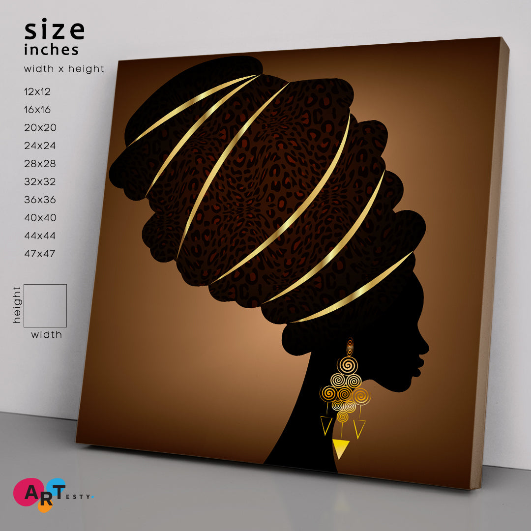 Ethnic African Lady Turban Brown Gold Tones African Style Canvas Print Artesty 1 Panel 12"x12" 