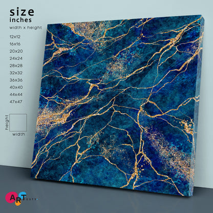 Abstract Blue Natural Stone Luxury Style Swirls of Marble | Square Fluid Art, Oriental Marbling Canvas Print Artesty   