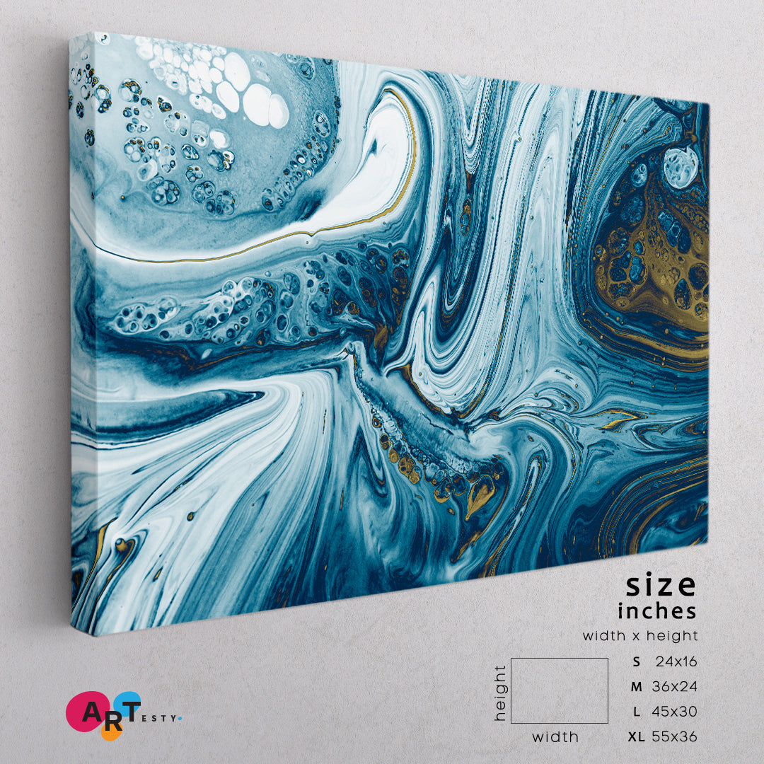 FRANCH BLUE Deep Shade Acrylic Pour Color Liquid Marble Abstract Fluid Art, Oriental Marbling Canvas Print Artesty 1 panel 24" x 16" 