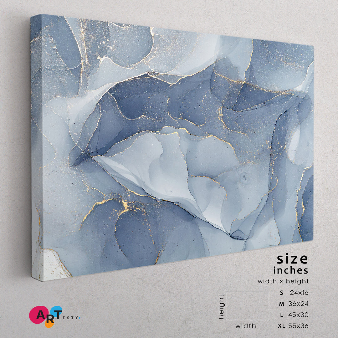 BLUE SKY Alcohol Ink Veins Pattern Abstract Design Soft Tender Colors Fluid Art, Oriental Marbling Canvas Print Artesty 1 panel 24" x 16" 