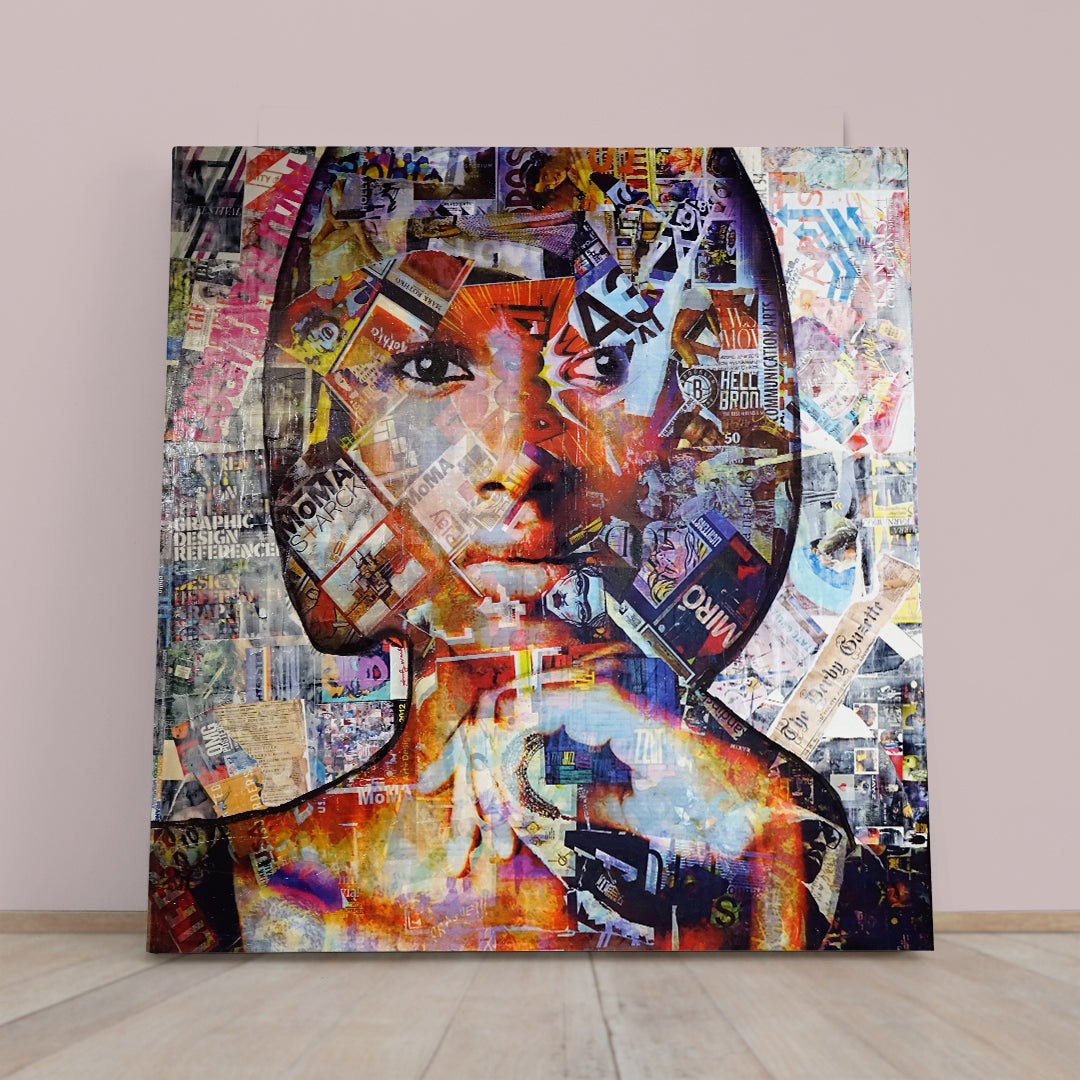 GIRL Focal Point in Abstract Art, Woman Face Grunge Style | Square Abstract Art Print Artesty 1 Panel 12"x12" 