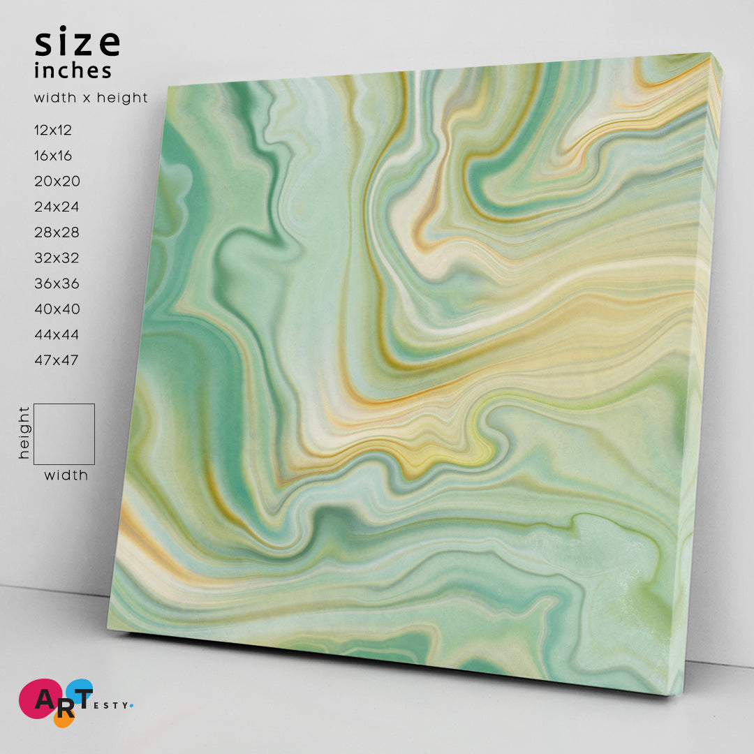 TURQUOISE MINT Green Ash Marble Veins Wavy Lines Fluid Art, Oriental Marbling Canvas Print Artesty 1 Panel 12"x12" 