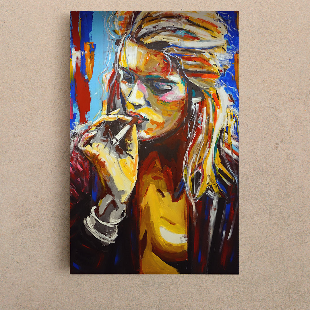 INNER-CITY QUEEN | Smoking Girl Modern Poster Grunge Canvas Print - Vertical Fine Art Artesty 1 Panel 16"x24" 