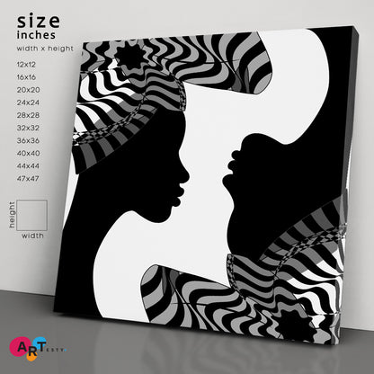 Black Women Striped Turban Abstract Poster Black and White Wall Art Print Artesty   